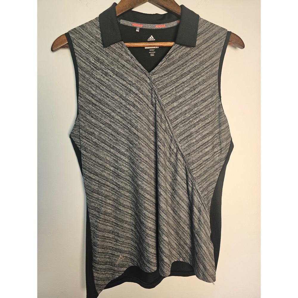 Sporty Adidas Golf Sleeveless Polo Women Large Grey Black Wrap Front Performance
